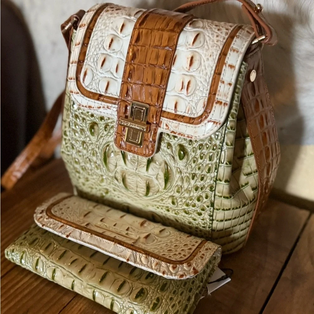 NWT SET ~ Brahmin Fern Williamette Green Margo with Cordelia Wallet - Picture 7 of 16